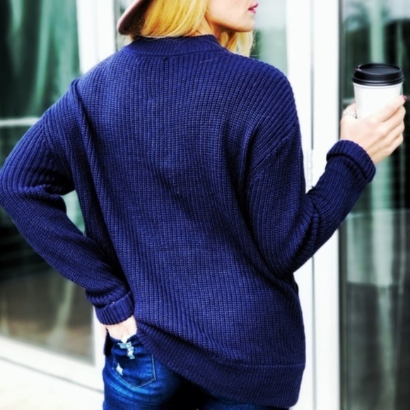 SOLD OUT AREIL Navy Braided Front Sweater - Picture 2 of 4
